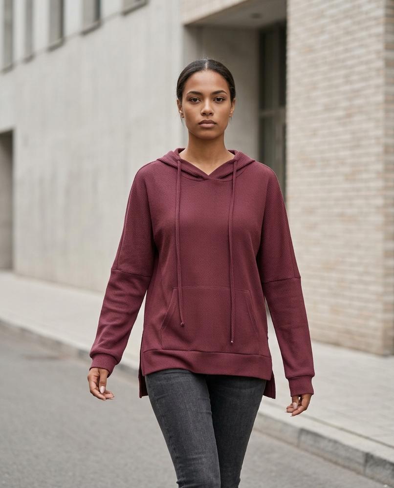Statement Street - Dasil | Waffelstrukturiert Seitlich Geschlitzt Hoodie Damen