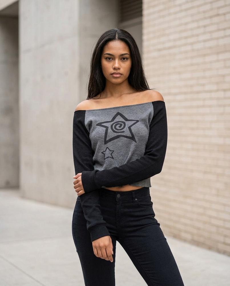 Statement Street - Arlom | Zweifarbiges Bedrucktes Shirt Damen