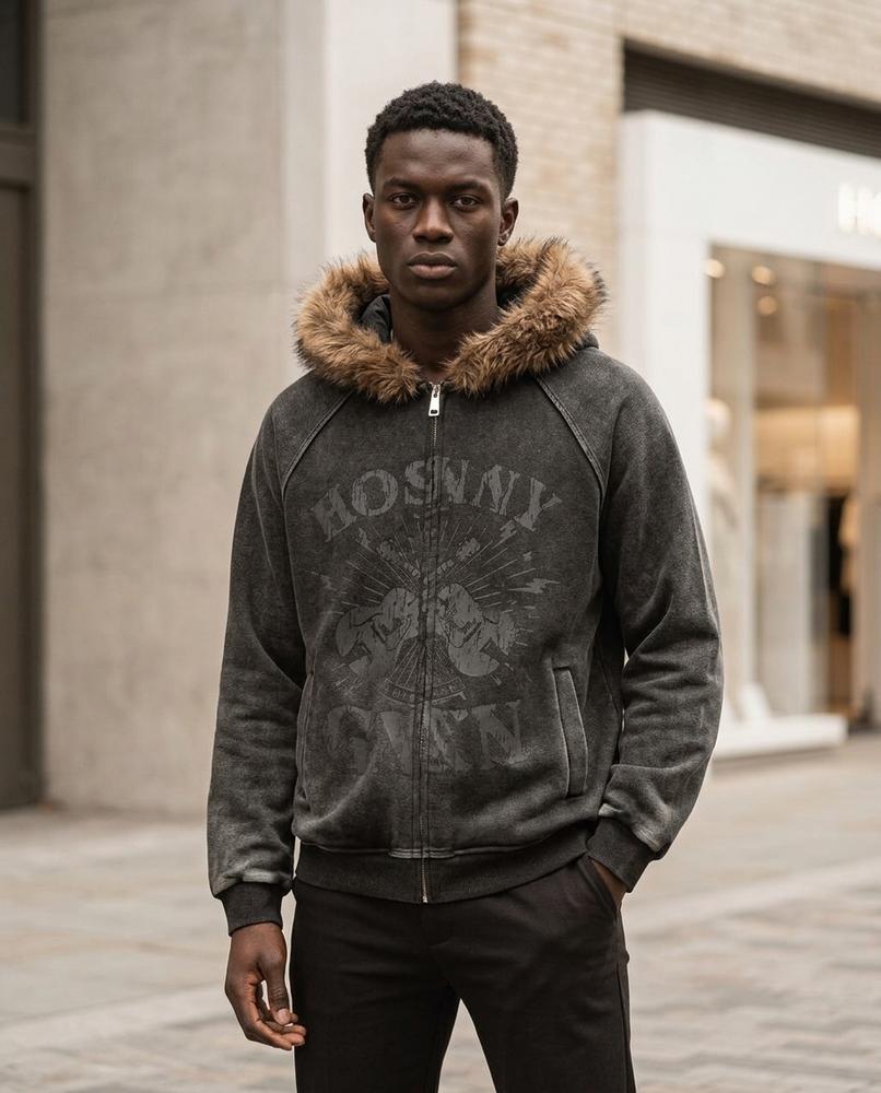 Statement Street - Levar | Gewaschen Pelzbesetzt Hoodie Unisex