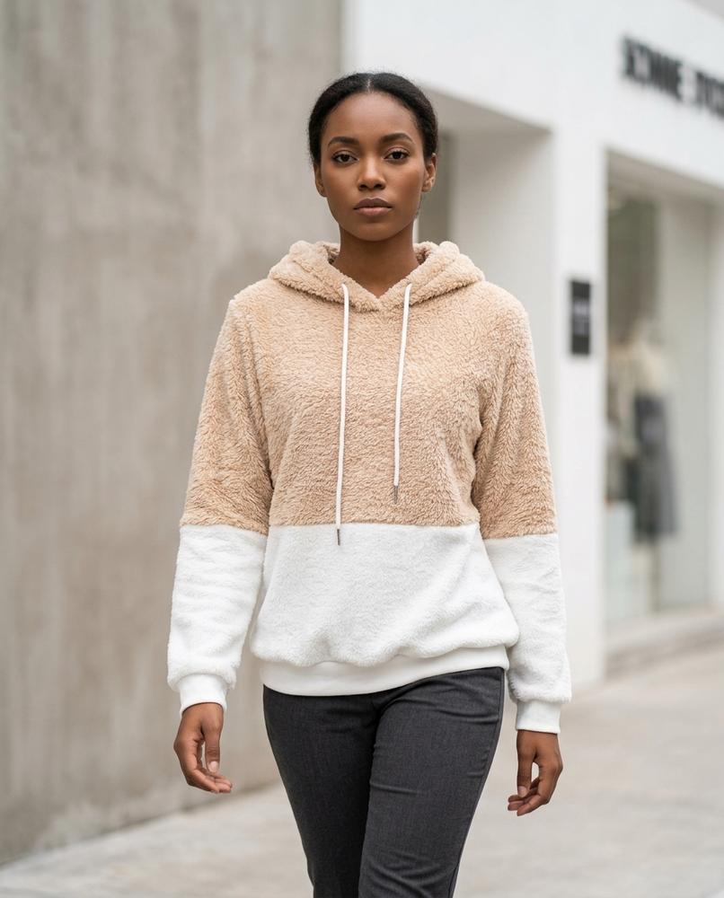 Statement Street - Tarel | Zweifarbiger Plüschiger Hoodie Damen