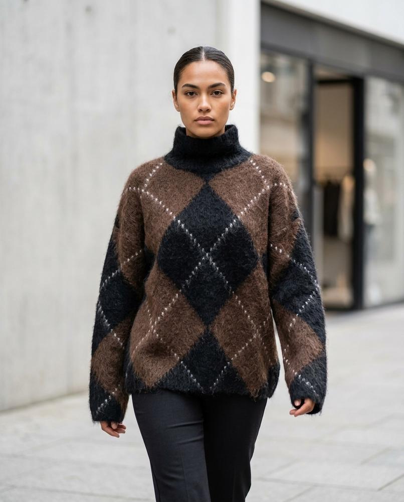 Statement Street - Vimir | Kariert Flauschig Rollkragenpullover Unisex