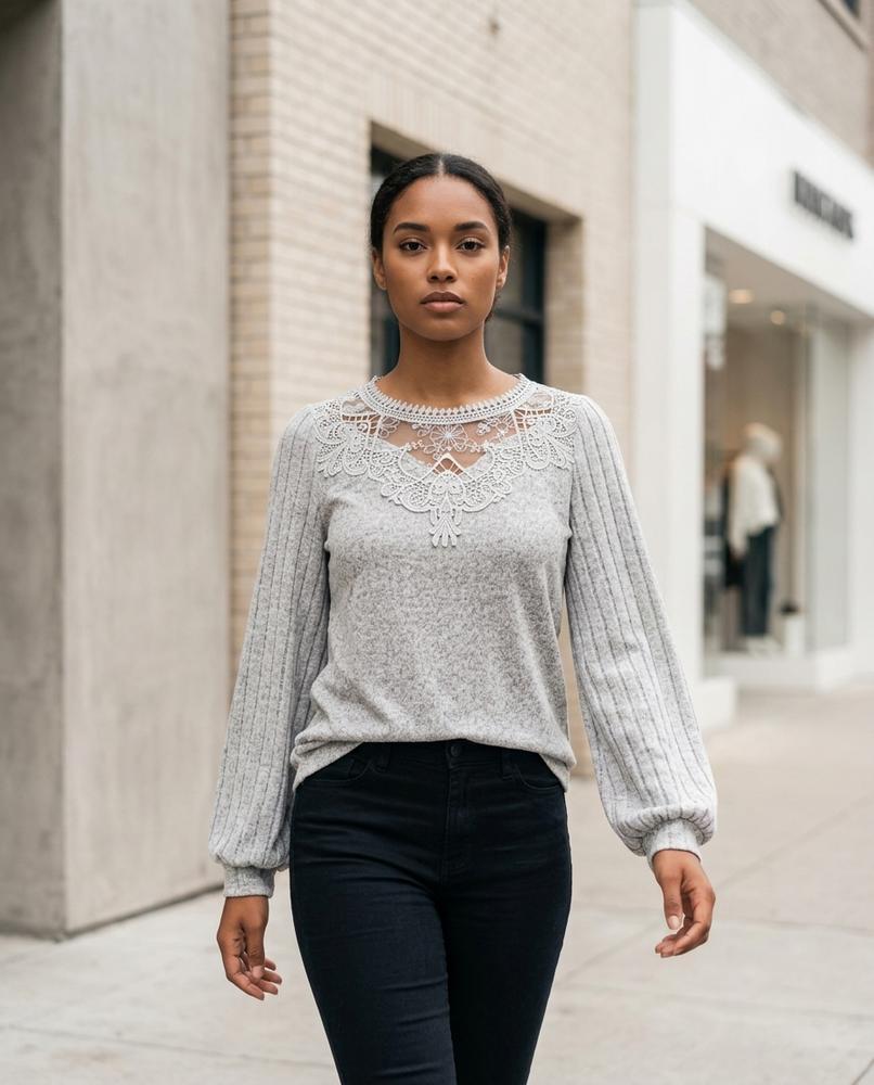 Statement Street - Misen | Spitzenbesetzt Gerippt Pullover Damen