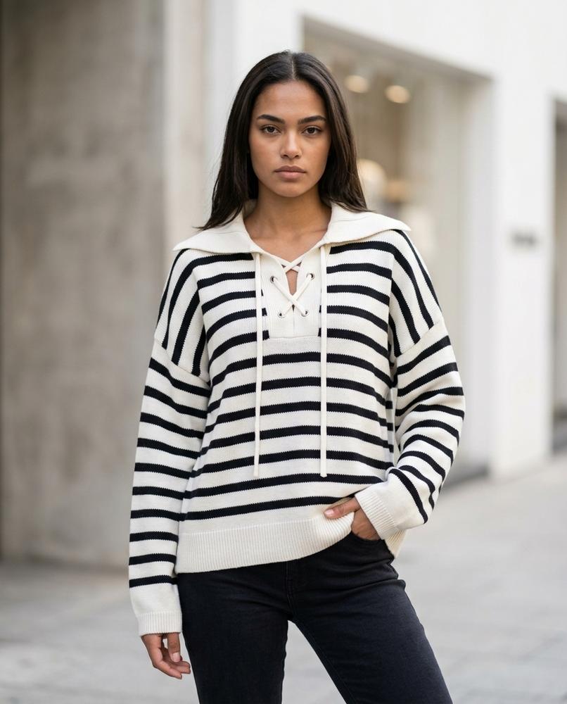 Statement Street - Talom | Gestreift Geschnürt Pullover Damen