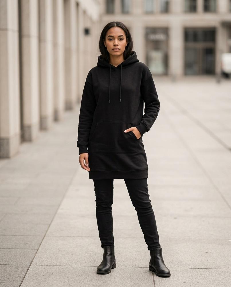 Statement Street - Novin | Langer Unifarbener Hoodie Damen