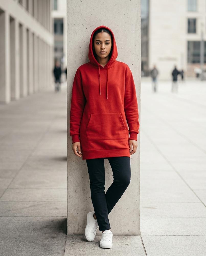 Statement Street - Novin | Langer Unifarbener Hoodie Damen