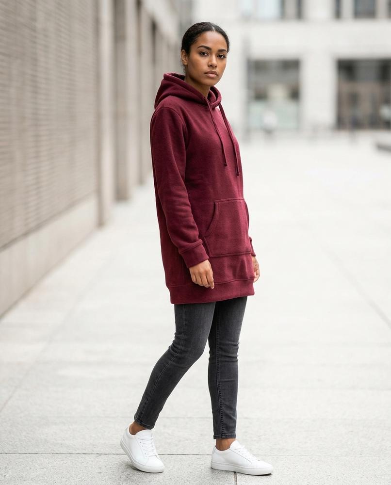 Statement Street - Novin | Langer Unifarbener Hoodie Damen