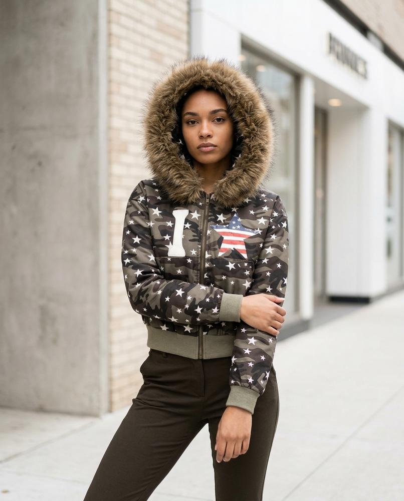 Statement Street - Nimin | Gemusterte Pelzbesetzte Jacke Damen
