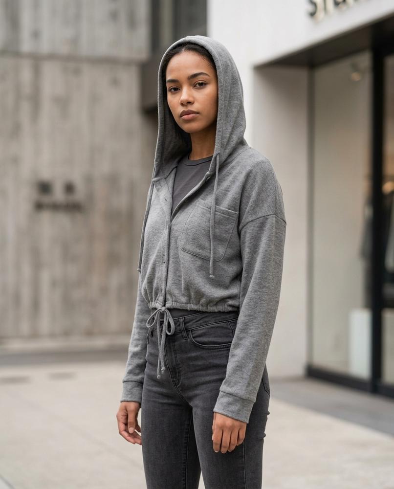 Statement Street - Tasel | Geknöpfter Kurz Geschnittener Hoodie Damen