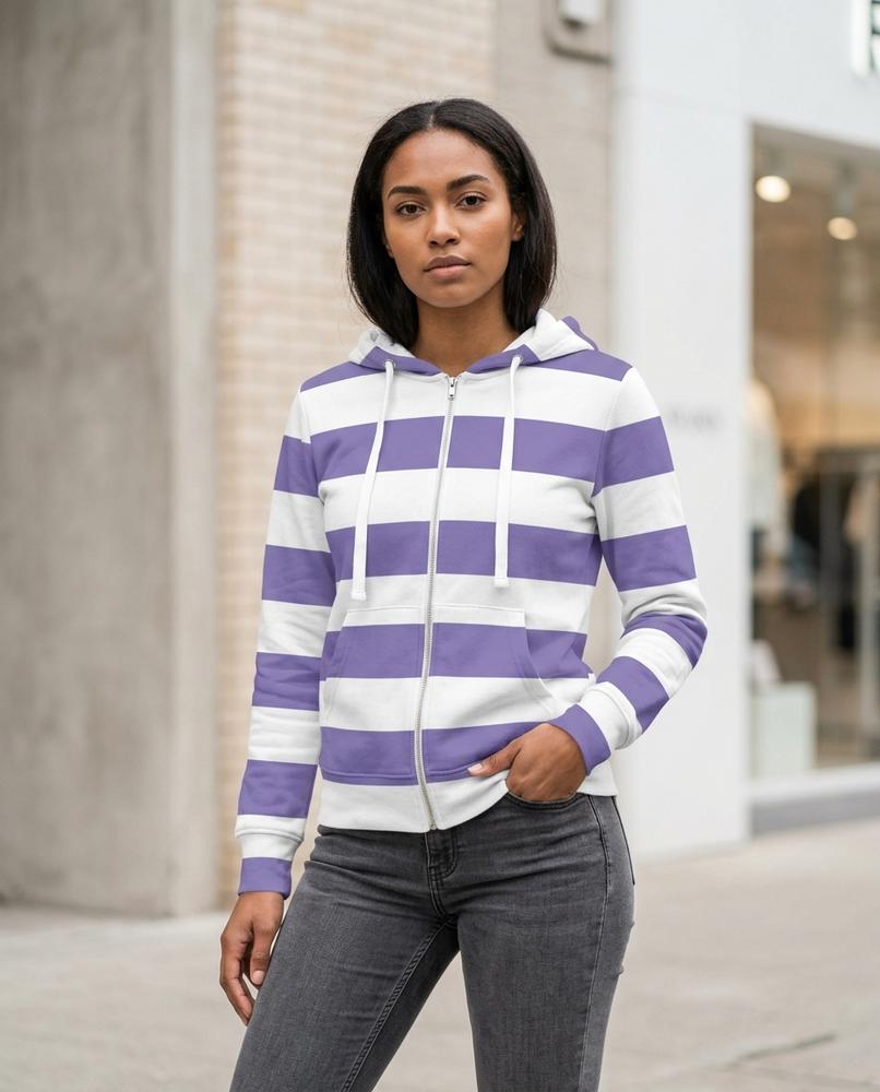 Statement Street - Maron | Gestreifter Taillierter Hoodie Damen