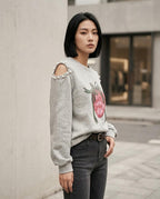 Statement Street - Sesan | Ausgeschnitten Perlenbesetzt Sweatshirt Damen