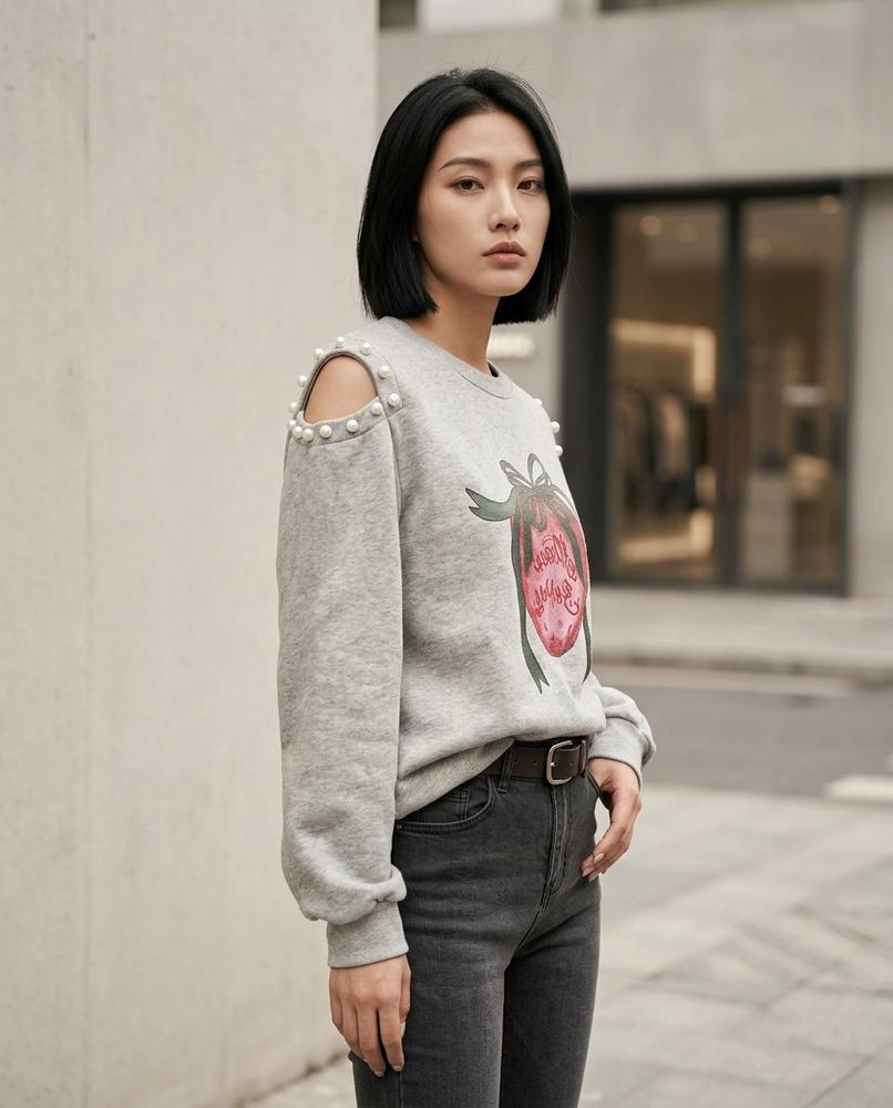 Statement Street - Sesan | Ausgeschnitten Perlenbesetzt Sweatshirt Damen