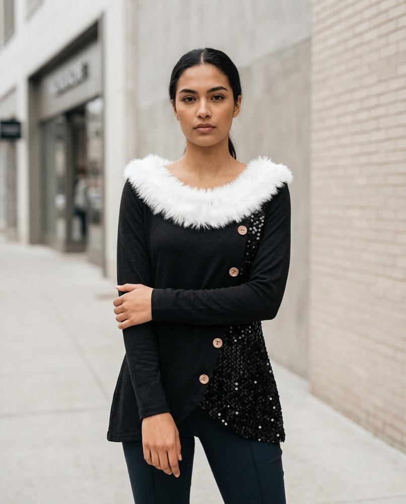 Statement Street - Nalad | Asymmetrisch Paillettenbesetzt Tunika Damen