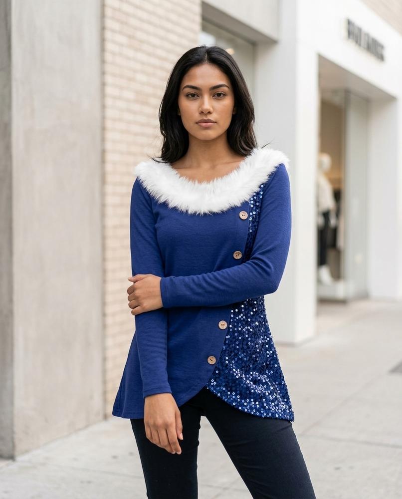 Statement Street - Nalad | Asymmetrisch Paillettenbesetzt Tunika Damen