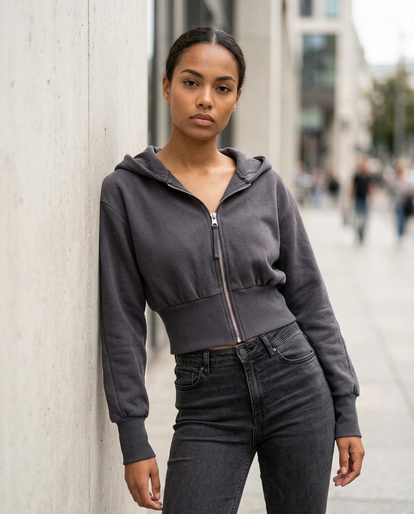 Statement Street - Sozus | Reißverschluss Kurz Geschnittener Hoodie Damen