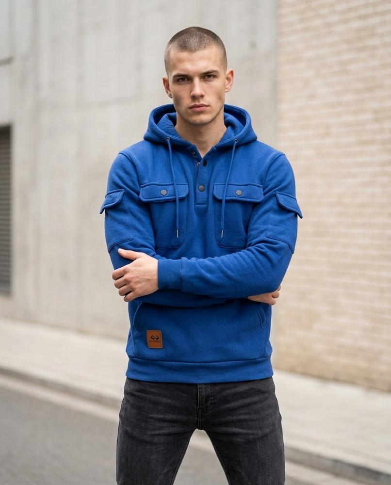 Statement Street - Eugor | Geknöpfter Strukturierter Hoodie Herren
