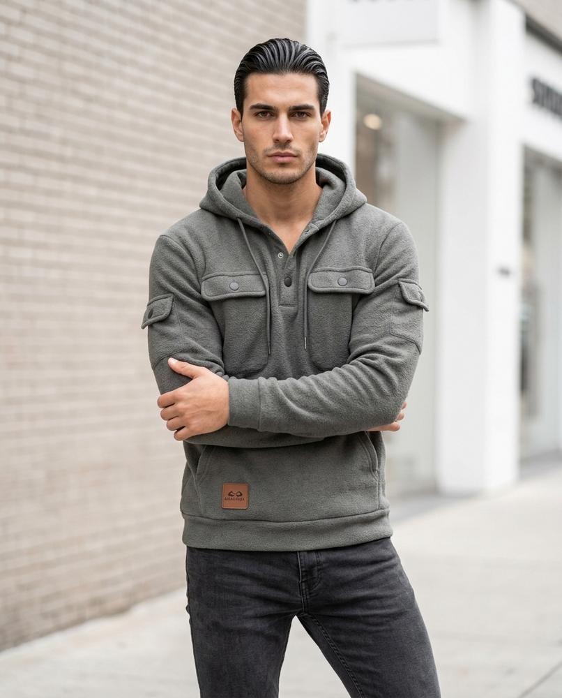 Statement Street - Eugor | Geknöpfter Strukturierter Hoodie Herren