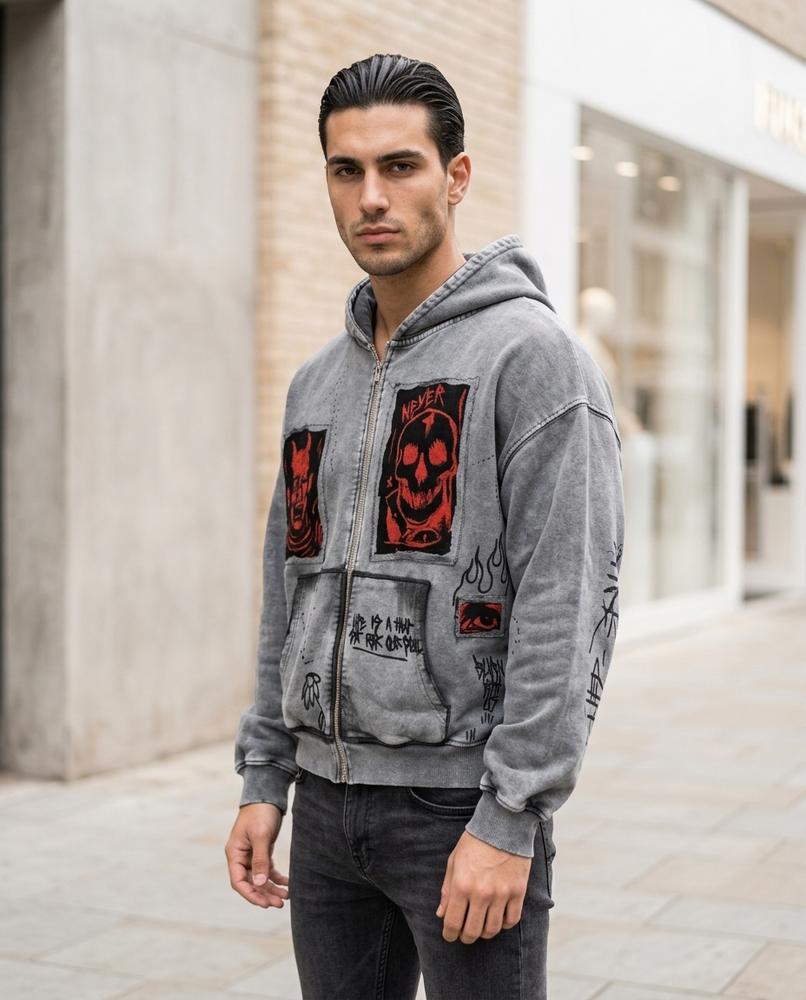 Statement Street - Muhim | Appliziert Verwaschen Hoodie Unisex