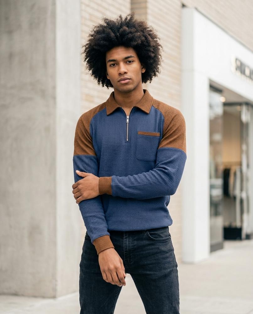 Statement Street - Mirot | Zweifarbig Strukturiert Pullover Herren