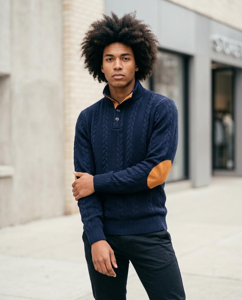 Statement Street - Nobir | Strukturiert Geknöpft Pullover Herren