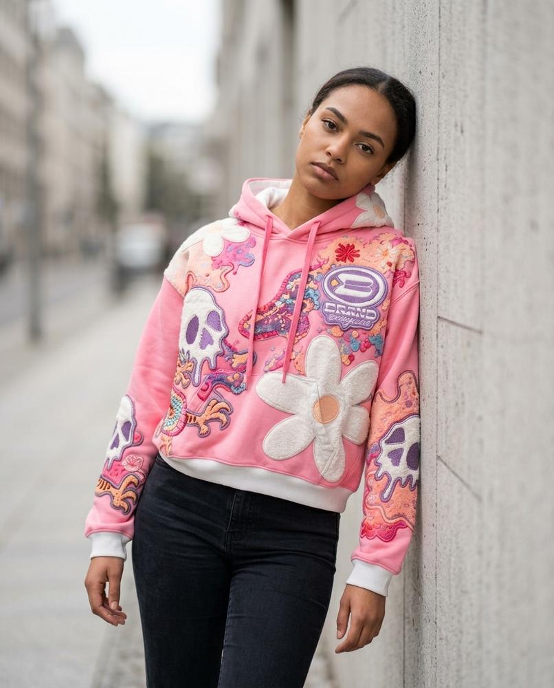 Statement Street - Moram | Applizierter Kurzgeschnittener Hoodie Unisex