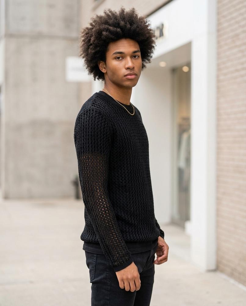 Statement Street - Eevid | Durchbrochen Langärmlig Pullover Herren