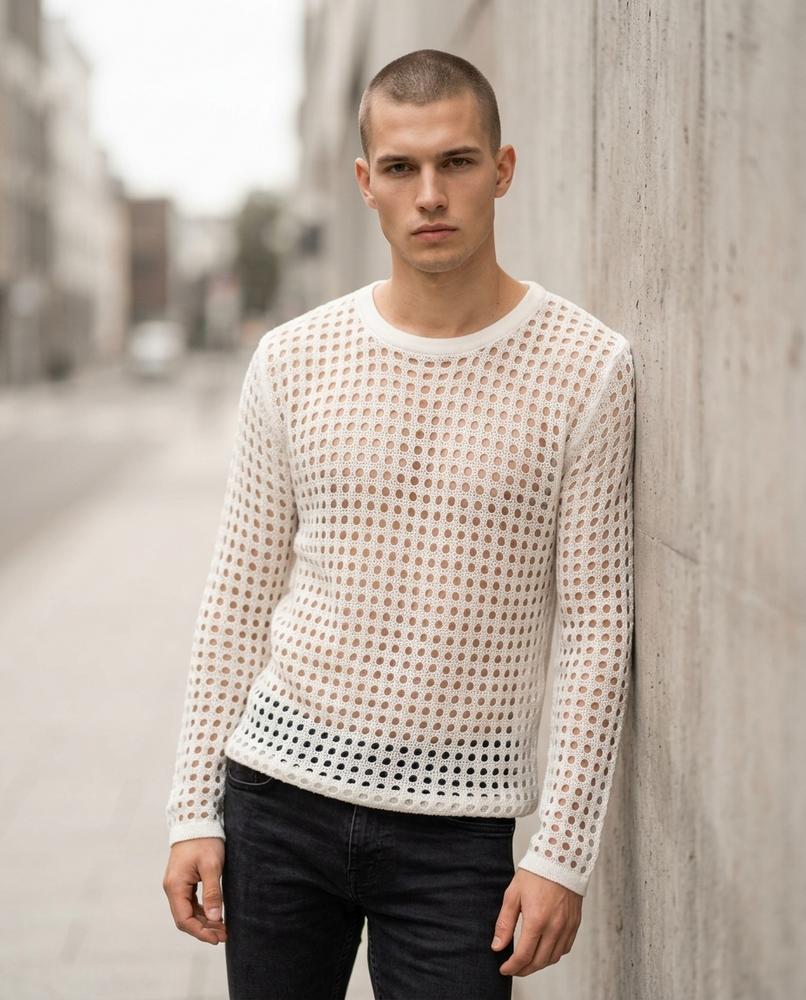 Statement Street - Eevid | Durchbrochen Langärmlig Pullover Herren